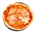 Top view of italian pizza Margherita on board Royalty Free Stock Photo