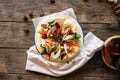 Top view on italian pizza with salmon artichoke Royalty Free Stock Photo