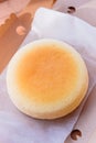 Top view of Japanese Cheesecake in opened paper box. Soft and sweet Royalty Free Stock Photo