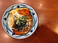 Top view Japanese food, crispy pork rice.
