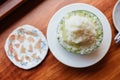 Top view of Japanese melon KakigÃÂri shaved ice dessert served in half of melon and sliced Pama Ham Royalty Free Stock Photo