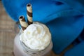 Top view of jar with hot chocolate with wafer sticks Royalty Free Stock Photo