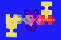 Top view, Jigsaw (Puzzleo) colourful logo design isolated on blue background for illustration success concept,