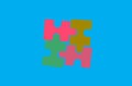 Top view, Jigsaw (Puzzleo) colourful logo design isolated on cyan background for illustration or stock photo.