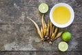 Top view, Kaempferia, honey, and lemon are placed on a wooden table Royalty Free Stock Photo