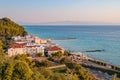 Top view of Kallithea, Halkidiki in Greece. Panoramic view of famous and idyllic beach of Kalithea resting