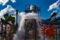 Top view of Kata`s Kookaburra Cove with water splashing from a giant bucket at Aquatica water park 2