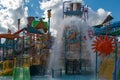 Top view of Kata`s Kookaburra Cove with water splashing from a giant bucket at Aquatica water park 4