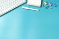 Top view keyboard,notebook,pen,paperclip or object for office on