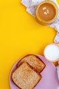 Kid`s breakfast. Peanut butter, toast and milk