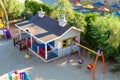 Top view of the kids club at the 5-star Samara Hotel near Bodrum. Playground, summer day. Royalty Free Stock Photo