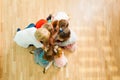 Top view of kids sitting together on a floor