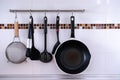 Top view Kitchen cooking utensils and dishware kitchenware