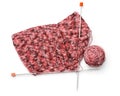 Top view of knitting with needles and yarn bal Royalty Free Stock Photo