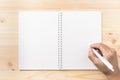 Top view of kraft spiral notebook on background for mockup Royalty Free Stock Photo