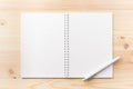 Top view of kraft spiral notebook on background for mockup