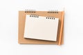 Top view of kraft spiral notebook isolated on background for mockup