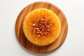 Top View, Kunafa On A Wooden Boardon White Background