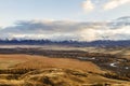 Top view of the Kurai steppe, the Chuya river and the North Chuya ridge in autumn at sunset. Altai Republic Royalty Free Stock Photo