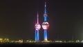 The Kuwait Towers night timelapse - the best known landmark of Kuwait City. Kuwait, Middle East Royalty Free Stock Photo
