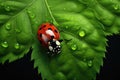 top view of ladybug on leaf, ai generated Royalty Free Stock Photo