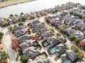 Top view lakeside residential area with colorful autumn fall lea Royalty Free Stock Photo