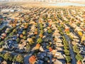 Top view lakeside residential subdivision houses with colorful autumn leaves near Dallas, Texas Royalty Free Stock Photo