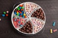 Top view of large container filled with candy Royalty Free Stock Photo