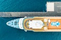 Top view of a large cruise liner ship with swimming pool moored in marina of Adriatic sea. Royalty Free Stock Photo