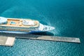 Top view of a large cruise liner ship with swimming pool moored in marina of Adriatic sea. Royalty Free Stock Photo