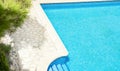 Top View of Large Mansion Villa Pool with Blue Turquoise Water on Sunny Summer Day. Vegetation Pine Trees Stone Deck Royalty Free Stock Photo