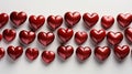 Top view of a large number of red hearts on a white background. AI Generated Royalty Free Stock Photo
