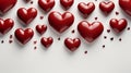 Top view of a large number of red hearts on a white background. AI Generated Royalty Free Stock Photo