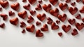 Top view of a large number of red hearts on a white background. AI Generated Royalty Free Stock Photo