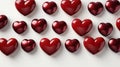 Top view of a large number of red hearts on a white background. AI Generated Royalty Free Stock Photo