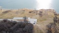 Top view large parking lots near woody park and lakeside picnic area at Grapevine Lake, Texas, America