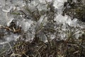 Top view of the last melting snow in the month of March.