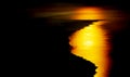 Top view of the last orange light of the sunset reflecting on the surface of the ocean. Royalty Free Stock Photo