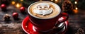 Top View of Latte Coffee with Santa Claus Art Foam for Christmas and New Year