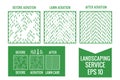 Top view Lawn Aeration service. Before and After stage. Vector stock sign surface lawn monochrome scheme illustration