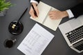 Top view lawyer working on his desk with laptop at law firm. Equilibrium Royalty Free Stock Photo