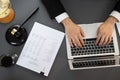 Top view lawyer working on his desk with laptop at law firm. Equilibrium Royalty Free Stock Photo