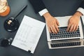 Top view lawyer working on his desk with laptop at law firm. Equilibrium Royalty Free Stock Photo