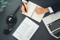 Top view lawyer working on his desk with laptop at law firm. Equilibrium Royalty Free Stock Photo