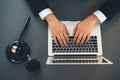 Top view lawyer working on his desk with laptop at law firm. Equilibrium Royalty Free Stock Photo