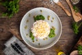 Top view on layer russian salad herring under coat Royalty Free Stock Photo