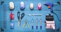 Top view of the layout of tools Royalty Free Stock Photo