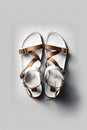 Top view of leather summer sandals. White background. Royalty Free Stock Photo