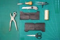 Top view of Leather work tools