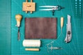 Top view of Leather work tools Royalty Free Stock Photo